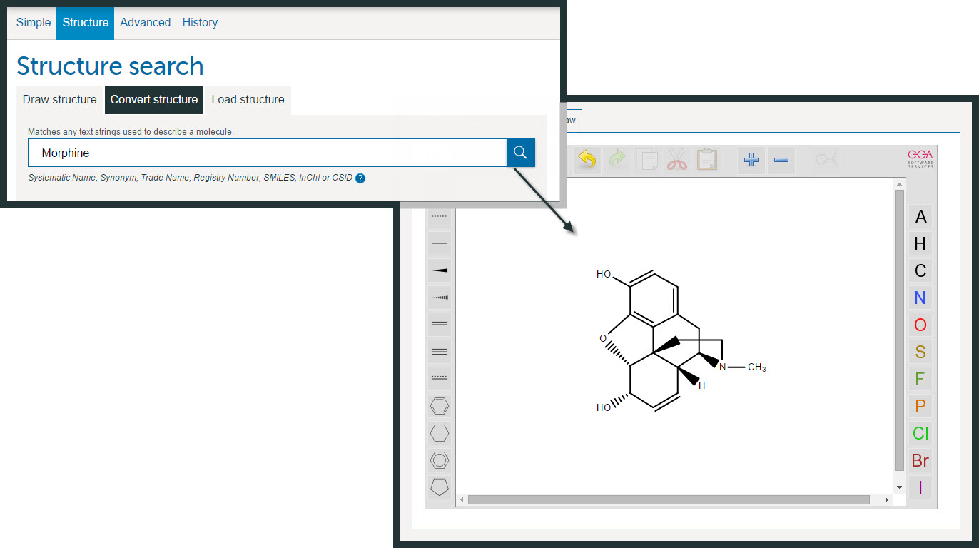 Example showing how you can use the Convert structure option to generate an editable structure from a name e.g. Morphine.